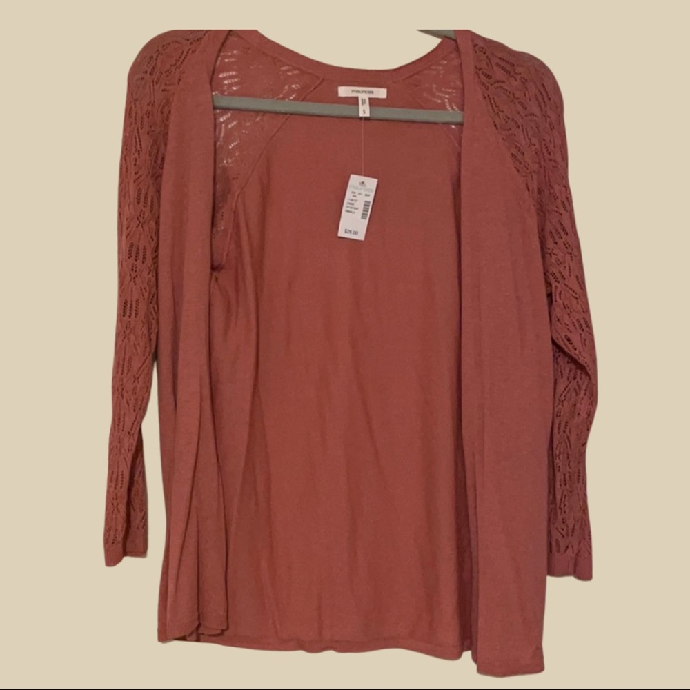 Maurices Crochet Sleeved Pink Sweater